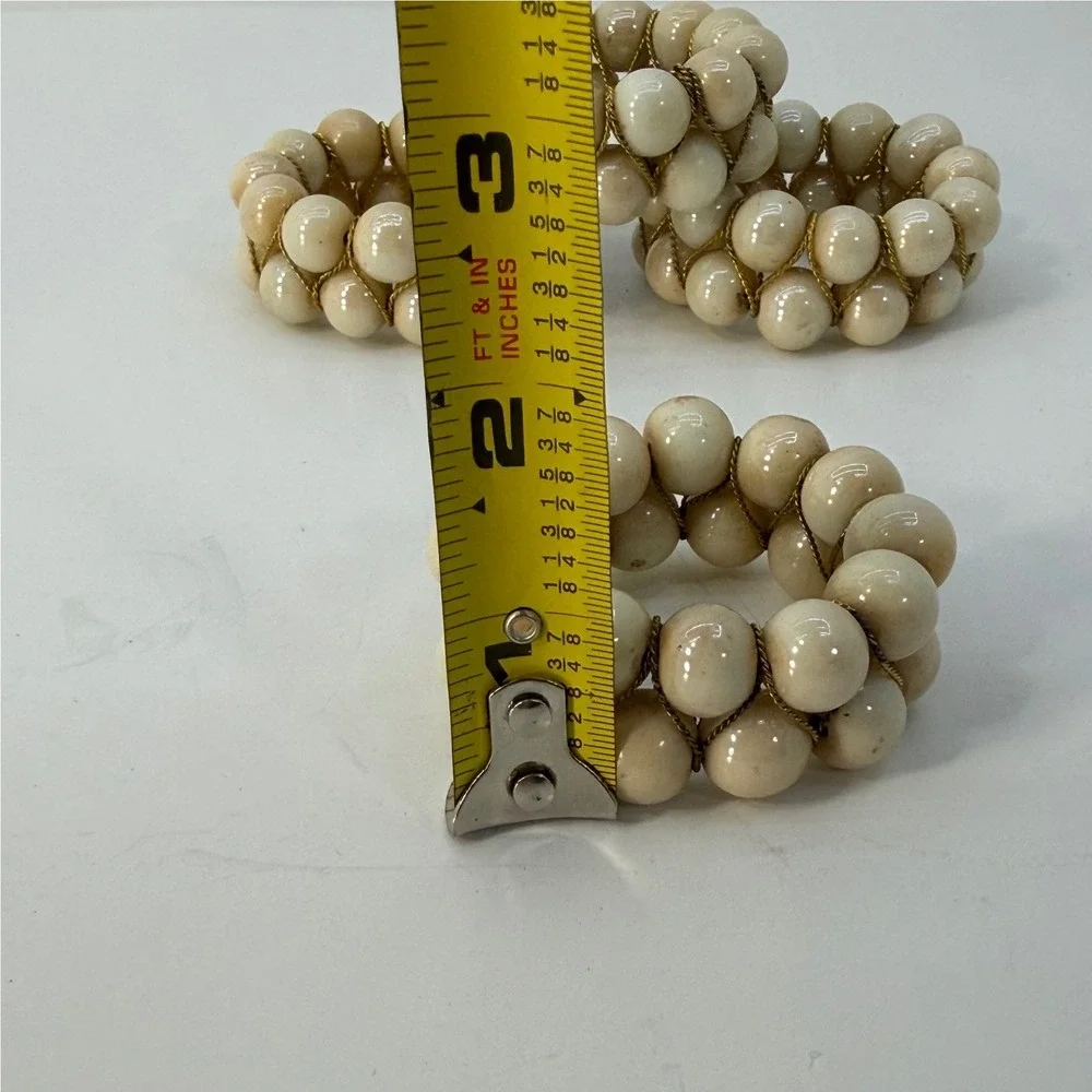 Vintage Beaded Napkin Rings Set of 4 Cream Stone Gold Wire Boho Table Decor
